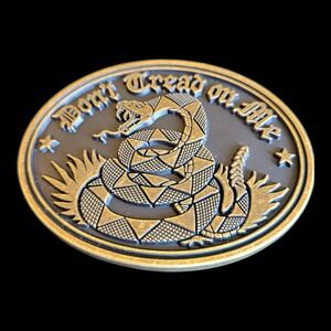 Don't Tread On Me Biker Belt Buckle Gadsden Flag & Snake Antique Bronze Finish